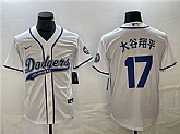 Men's Los Angeles Dodgers #17 Shohei Ohtani White Cool Base With Patch Stitched Baseball Jersey,baseball caps,new era cap wholesale,wholesale hats